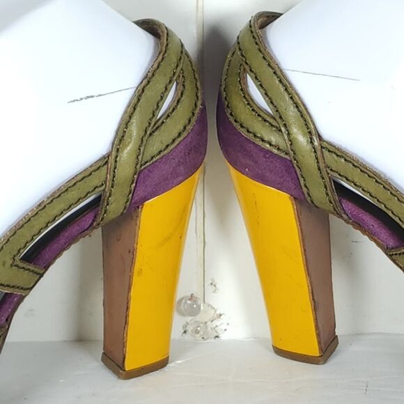 Prada Women's US6-6,5 EU37 Purple Multicolor Suede Leather Peep Toe Heels - Picture 16 of 16